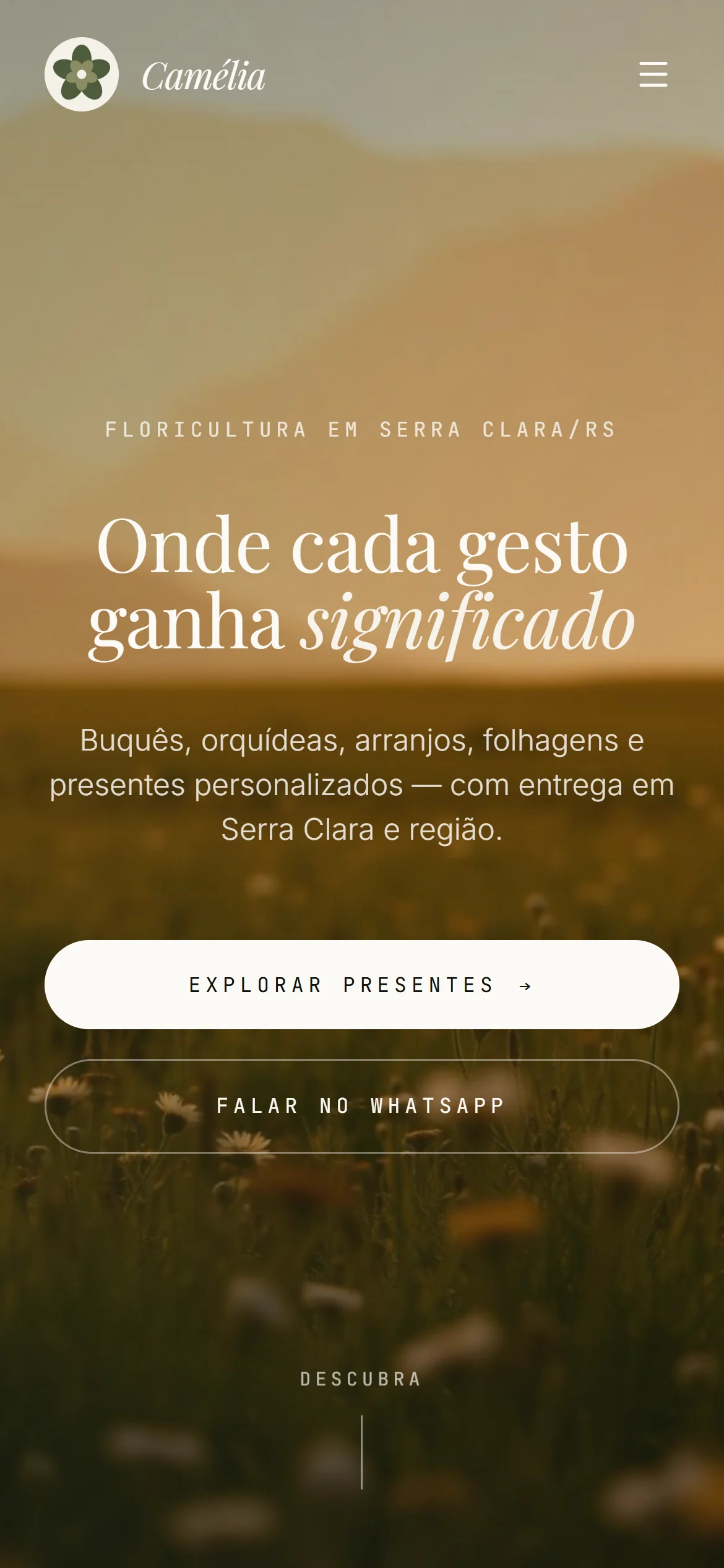 Versão mobile do conceito Camélia Flores & Presentes.